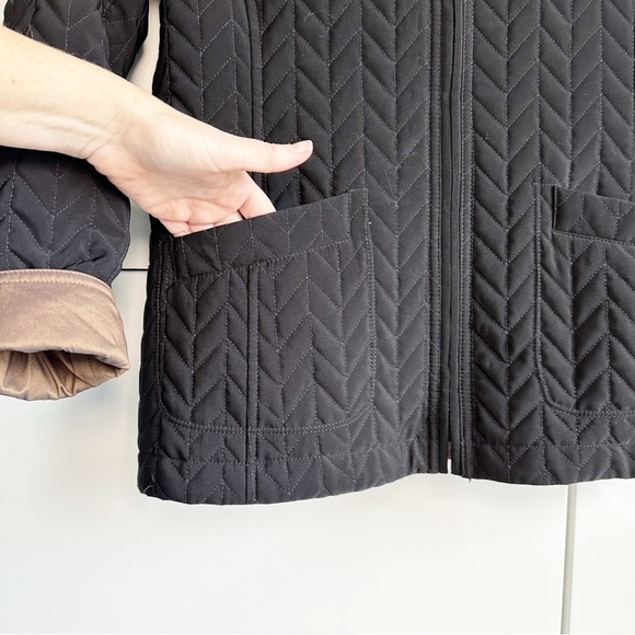 Gallery Petite Quilted Reversible Coat Jacket Black Brown Pockets Petite Medium - Picture 2 of 8